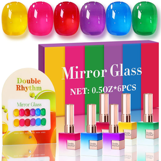 Double Rhythm 6 Pcs 15 ML Gel Polish Set Same Color Same Bottle Soak Off Gel Polish Kit Nail Art Manicure Salon DIY at Home for Women (Jelly Yellow Pink Red Purple Blue-T6-25) | alldaygood beauty