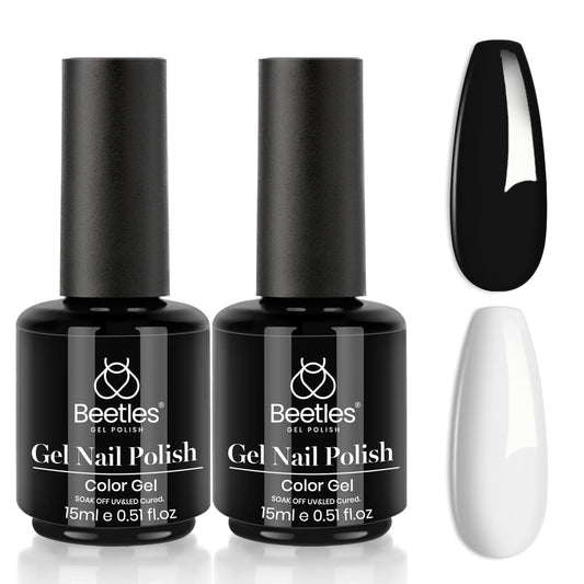 Beetles White Gel Nail Polish Black Gel Polish Kit 2 Pcs 15ml Black And White Polish French Nails Soak Off Led Nails Art Manicure Salon Diy at Home | alldaygood beauty