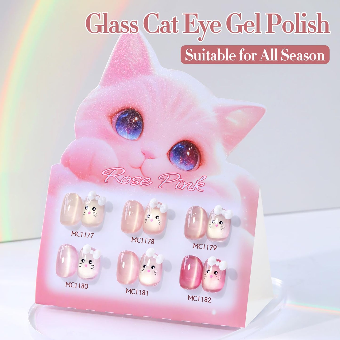 Double Rhythm 0.5 Oz Cat Eye Gel Polish with Magnet Same Color Same Bottle Holographic Glitter Shimmer Translucent Color Salon 15 ML Magnetic Nail Art (Nude Pink-MC1179)