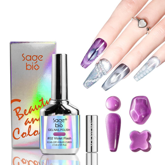 High-Density Cat Eye Gel Nail Polish with Magnet Stick, 15ml Dopamine Color Palette, Magnetic Effect Gel for DIY Manicure, Multiple Color Options - Violet Flash | alldaygood beauty