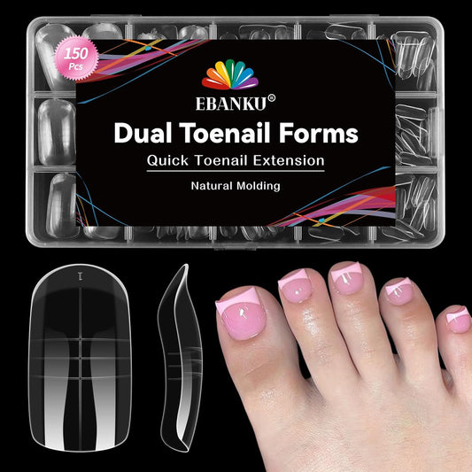 EBANKU Toe Dual Forms for Poly Gel, 150PCS French Nail Forms for Toes, Clear Poly Gel Toenails Molds for DIY Pedi Toenail Extension Kit for Salon-Quality Manicures at Home, 15 Sizes