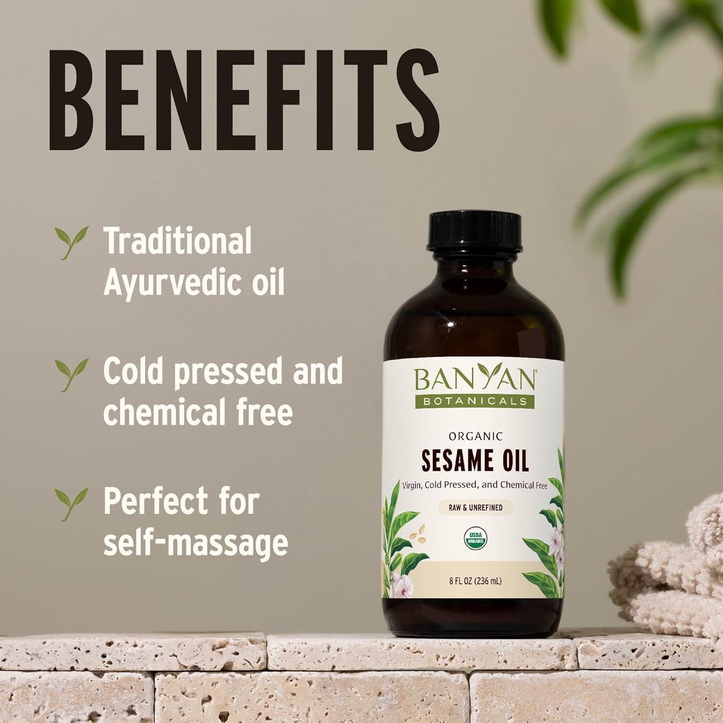 Banyan Botanicals Sesame Oil – Organic & Unrefined Sesame Oil for Skin, Body, Hair & More – Multiple Sizes – 24 oz – Non GMO Sustainably Sourced Vegan