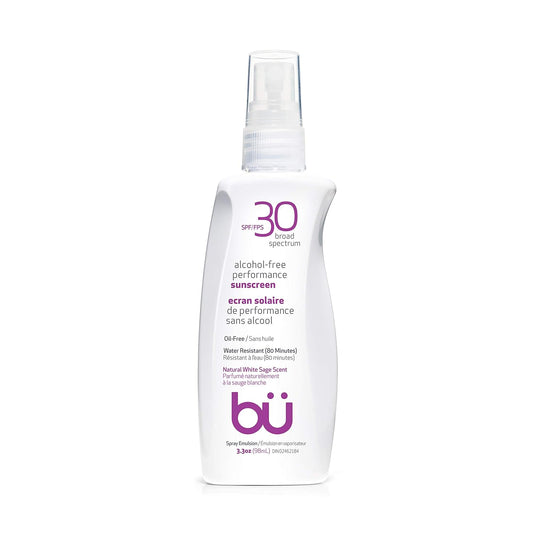 BU SPF 30 Sunscreen Spray for Face and Body, Non Aerosol Spray, Ultrafine WOWmist, TSA Travel Size Sunscreen, Clear, Non Greasy, Water Resistant, White Sage 3.3 oz | alldaygood beauty