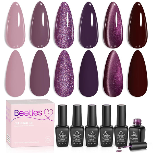 beetles Gel Polish Purple Gel Nail Polish Set - Muse Of Midnight Winter Deep Dark Light Purple Glitter Cat Eye UV Led Needed Soak Off DIY Salon Home Nail Art Gifts for Women | alldaygood beauty