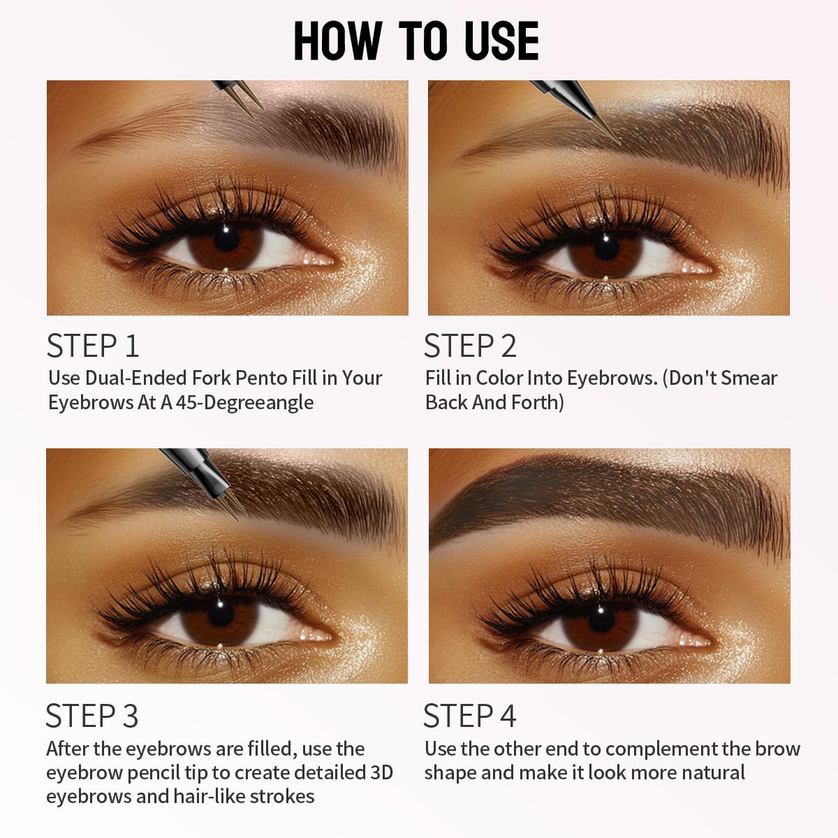 Microblading Eyebrow Pen,2-in-1 Dual-Ended Eye Brow Pencil with 2-Fork-Tip and Precise Brush-Tip, Waterproof Long Lasting Eyebrow Pen for Natural Hair-Like Brows(Brown)