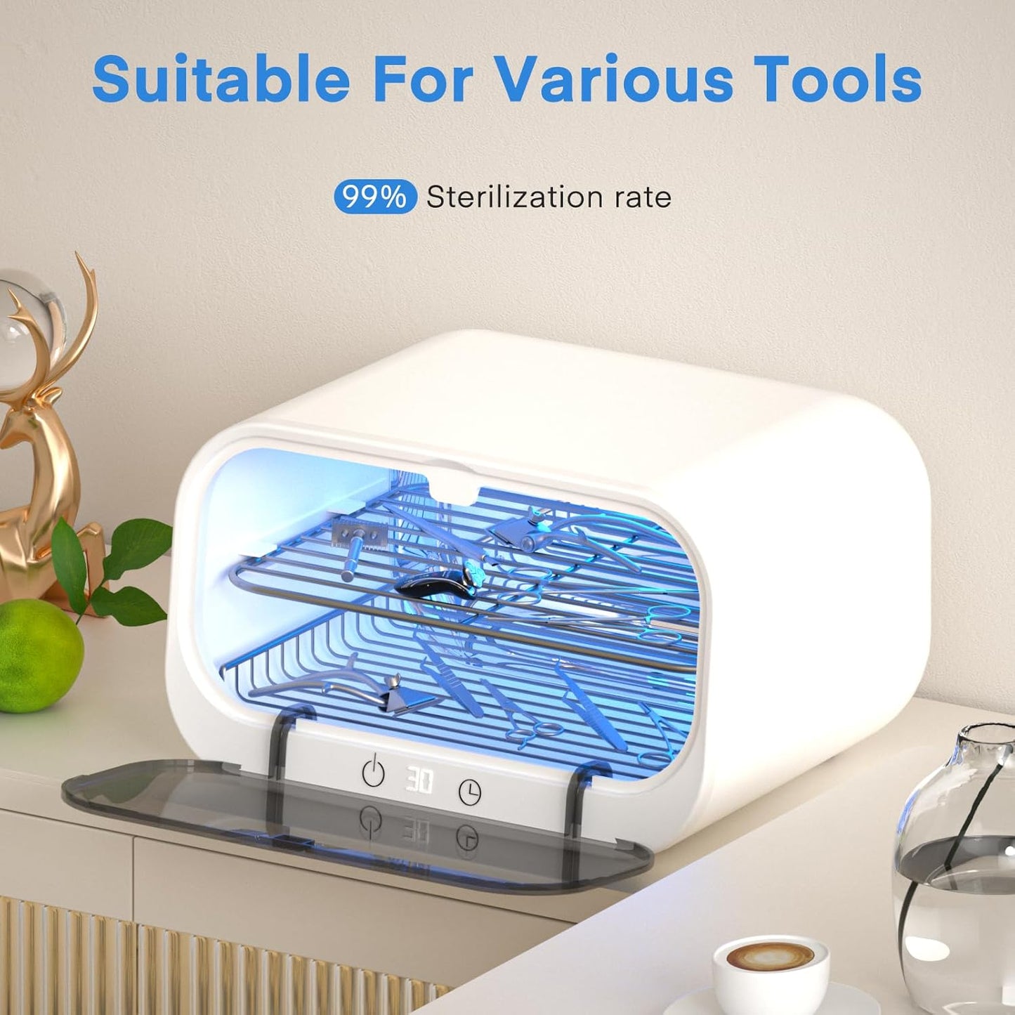 Yofuly Sterilizer for Esthetician, 12L Double-layer Large Sterilizer for Nail Tools, Multi-Functional Nail Cleaner Box, Large Capacity Cleaning Cabinet for Home Use, Barbers, Beauty Salons, and Spas