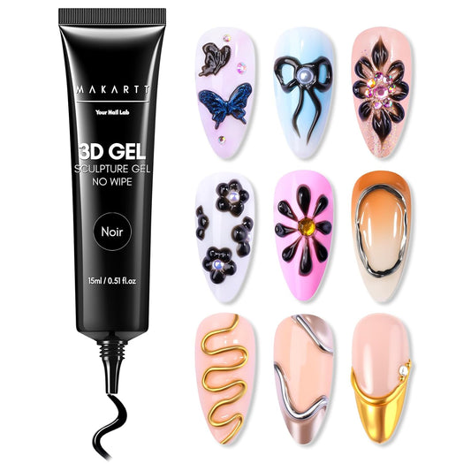 Makartt 3D Gel Nail Art: 15g Sculpting Gel Nail Art Glue for Craving Black Candy Molding Gel No Wipe Embossed Gel Polish Rhinestone Nails Charm Glue Decoration Manicure Designs (Noir) | alldaygood beauty