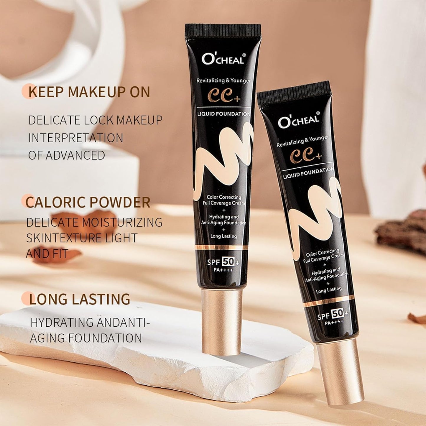 CC Color Correcting Full Coverage Cream SPF 50, CC Cream Foundation, Cover Blemish, Correcting Uneven Skin Tone, Oil Control, Lightweight Waterproof Long Lasting Hydrating CC Cream (Ivory)