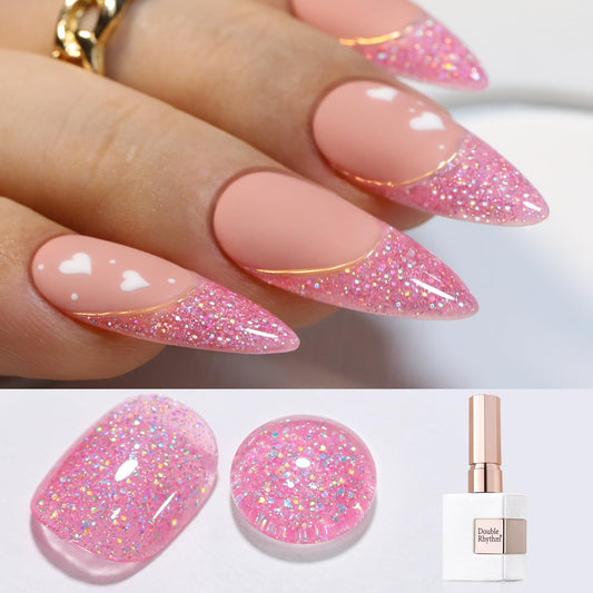 Double Rhythm Gel Polish 15ML Glitter Shimmer Reflective Holographic Color Magnetic for Nail Art Salon DIY at Home (Rose Pink-B1143) | alldaygood beauty