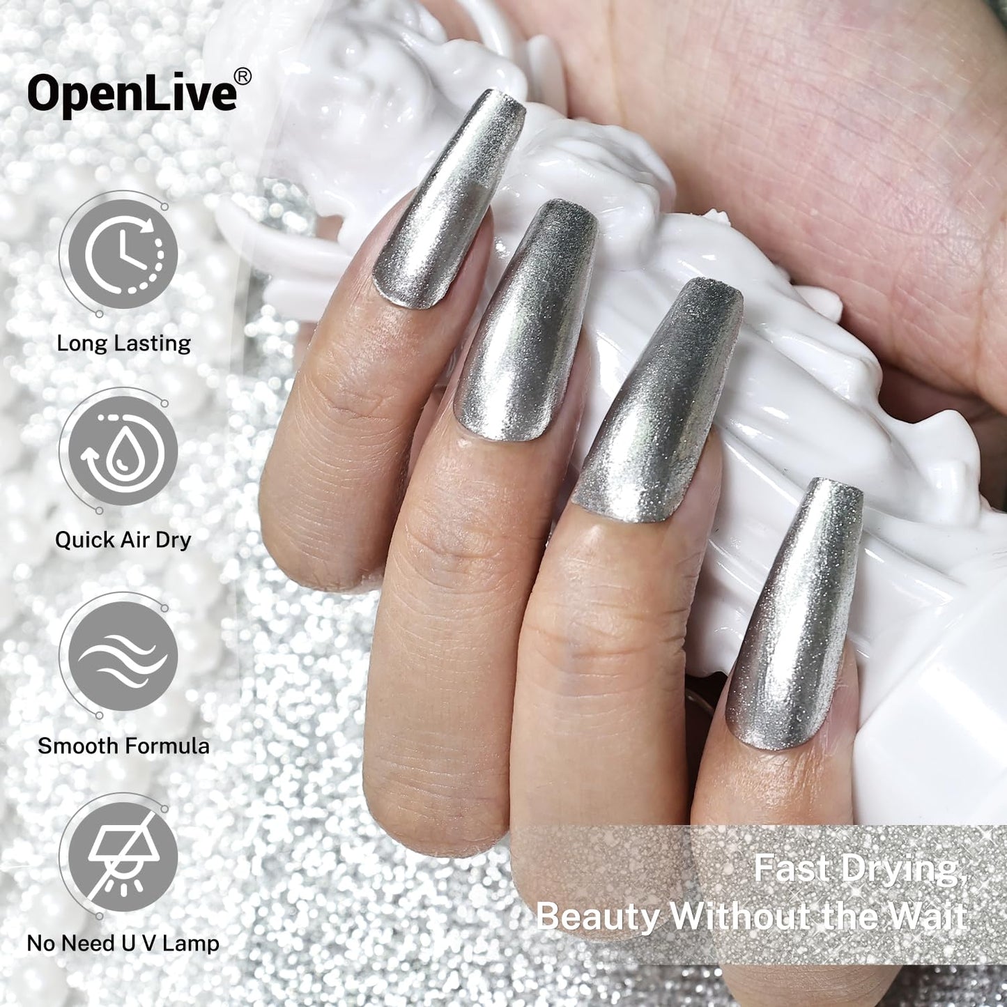 16.5ml Glitter Silver Nail Polish Large Volume Quick Dry Nail Polish, Long Lasting Shine, Fingernail Toenail Nail Art DIY Home Travel Nail Art Gift