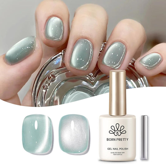 Born Pretty Cat Magnetic Eye Gel Nail Polish, Green Moonlight Cat Magnetic Gel, Glass Shiny Effect Green Soak Off Nail Art Salon Manicure Home Gift 15ml | alldaygood beauty