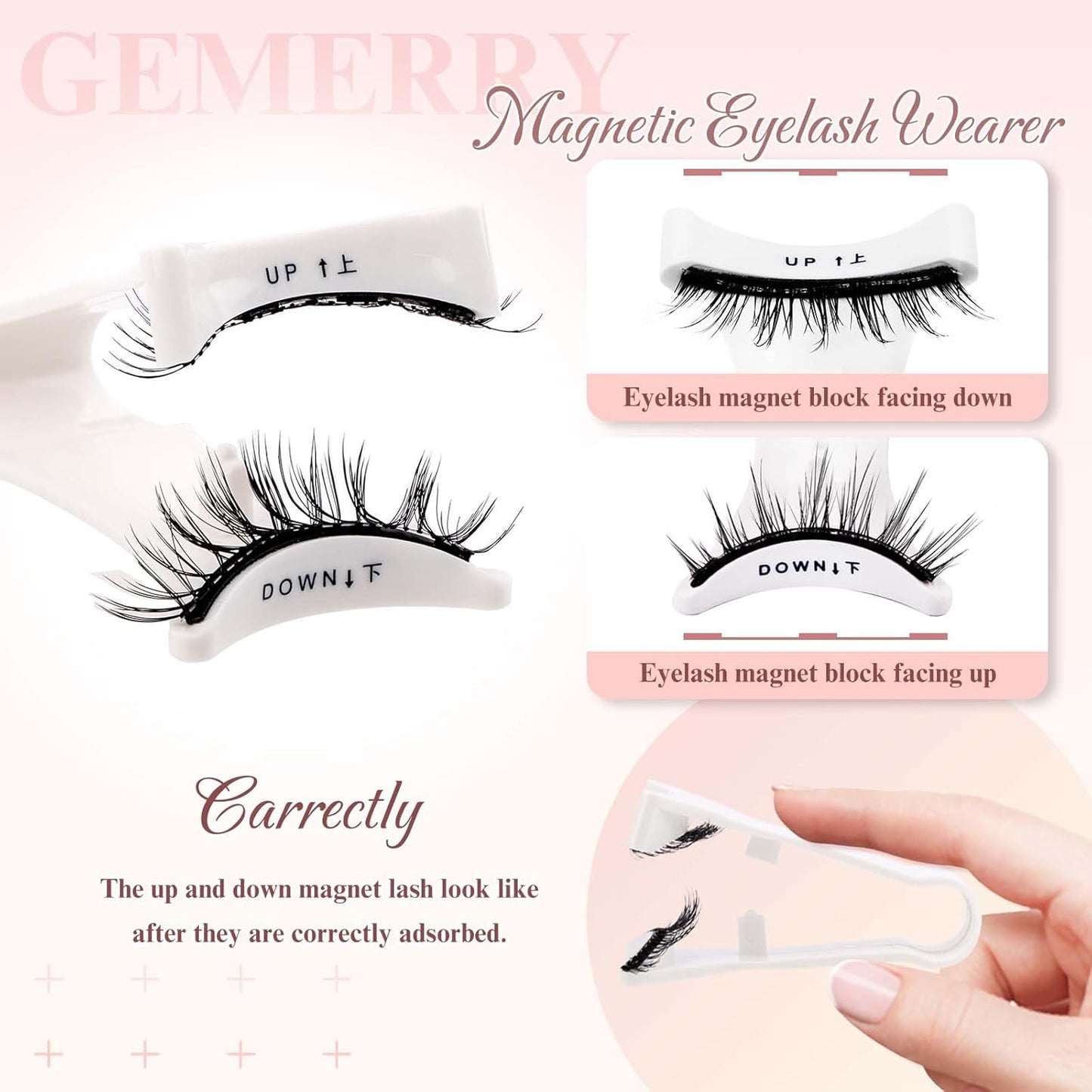 GEMERRY Magnetic Eyelashes with Applicator Magnetic Lashes Natural Look Reusable Soft Strip Lashes No Glue No Eyeliner Needed Lash Applicator Tool Kit Easy to Wear and Remove