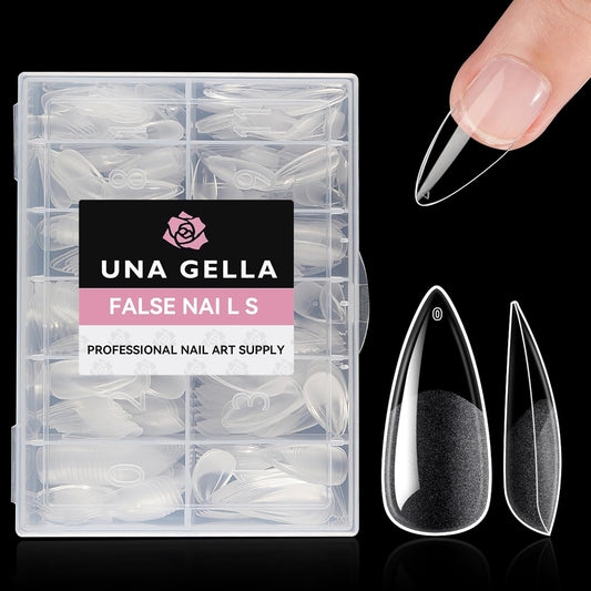 UNA GELLA Stiletto Gel Nails Press On Halloween 504Pcs Medium Almond Stiletto Clear Gel Nail Tips Full Cover Pre-matte Fake False Acrylic Nails for Nail Extensions Home Art Salon 12 Sizes | alldaygood beauty