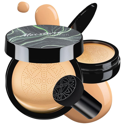 Mushroom Head Air Cushion CC Cream - BB Cream Foundation Makeup Moisturizing Concealer Long-Lasting, Cushion Foundation Full Coverage Self Adjusting for Mature Skin & All Skin Types (Buff Beige) | alldaygood beauty
