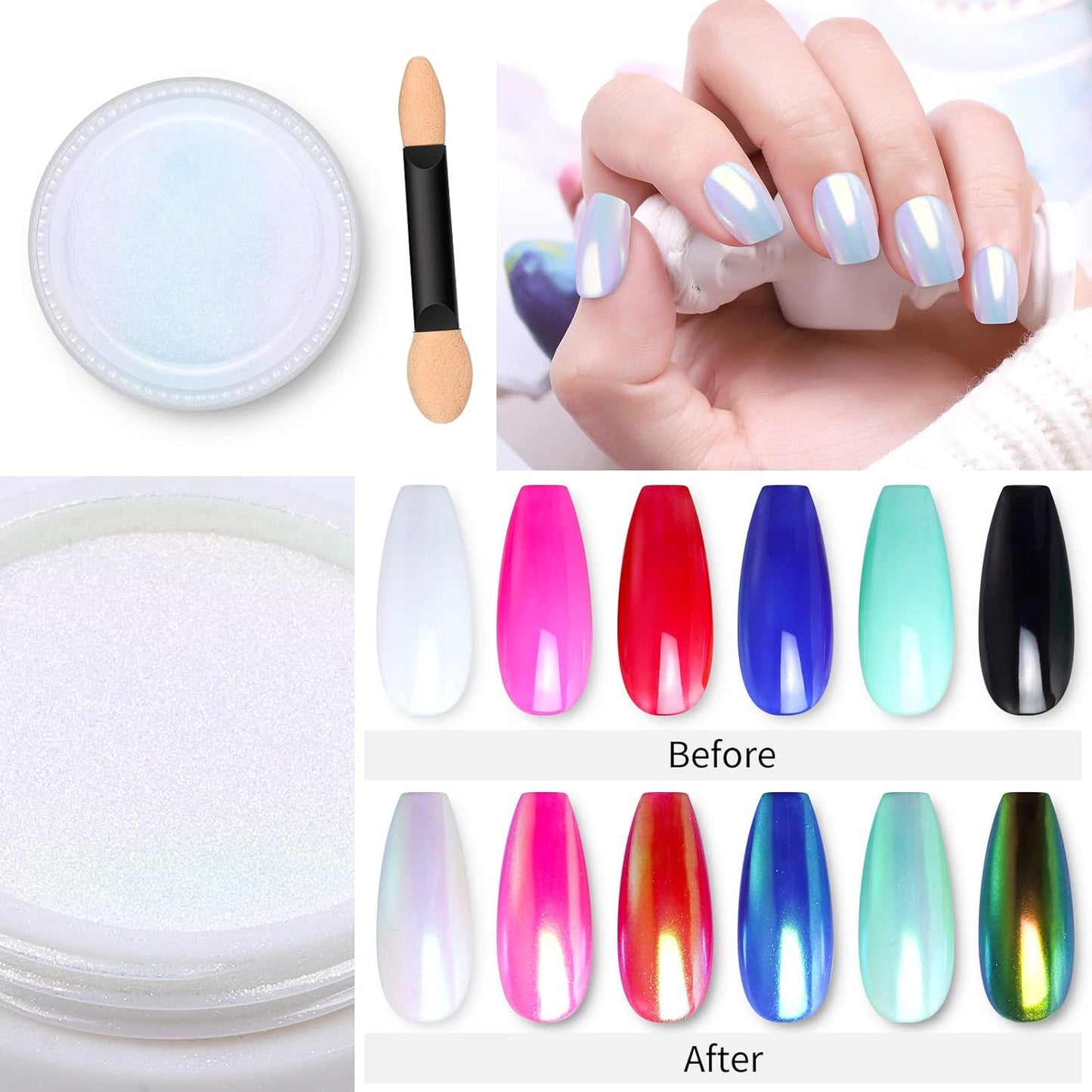 Artdone Chrome Nail Powder,Unicorn Mermaid Aurora Nail Powder,Iridescent Chameleon Effect Nail Color Metallic Mirror Chrome Powder Kit for Nail Art Gel Polish kit…