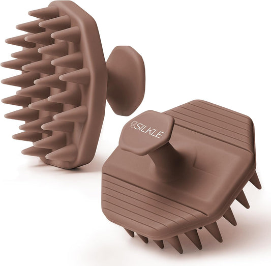 Silicone Scalp Scrubber - Massage Shampoo Brush, Soft Bristles for Hair Growth & Dandruff Removal - Ergonomic Design, Wet & Dry Use, Deep Cleansing Scalp Exfoliator for All Hair Types - Brown
