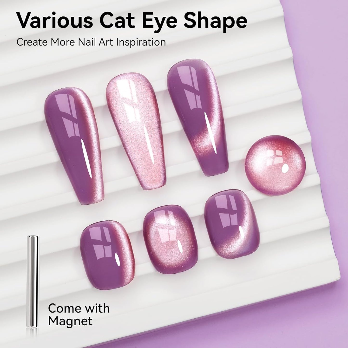 Purple Cat Eye Gel Nail Polish - Glass CatEye Polish Holographic Mooncat Gel Polish with Magnet Stick Long-Lasting UV/LED Soak Off Home DIY Manicure