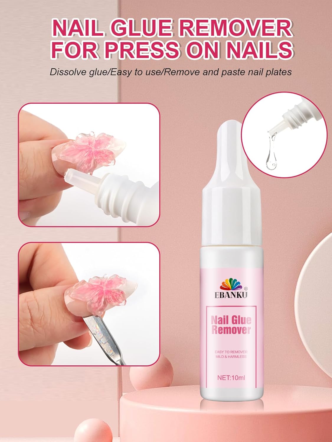 Semi Solid Nail Glue Gel with Nail Glue Remover, EBANKU Quick Drying Solid Super Glue for Press On Nails, No UV Light Needed, 10ml Gel Nail Remover for Fake Acrylic Nails