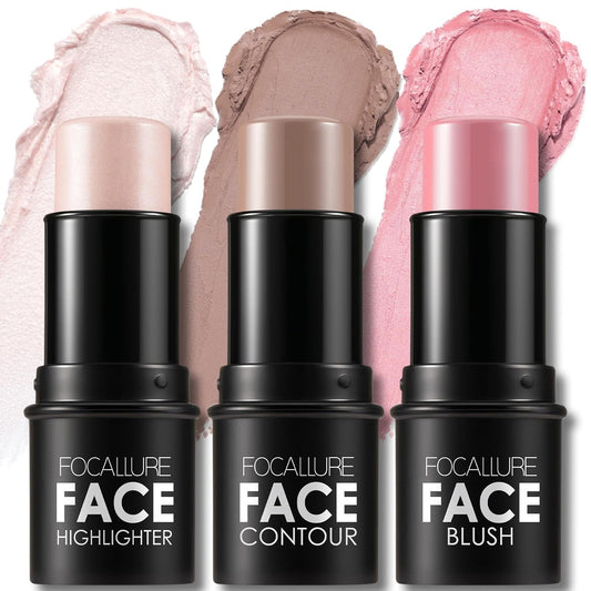FOCALLURE 3 Pcs Cream Contour Sticks,Shades with Highlighter & Bronzer & Blush,Non-greasy Long-wear Face Contouring Pen,Easy to Sculpt the Face and Create a Lightweight Finishing Makeup,FAIR-LIGHT | alldaygood beauty