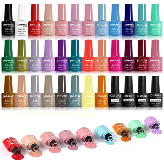 JODSONE 32 Colors Gel Nail Polish Set Same Color Same Bottle No Wipe Base Top Matte Glitter Coat Professional Choice | alldaygood beauty