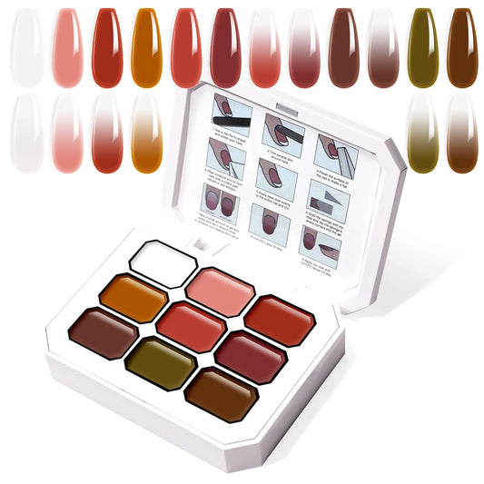 Gradient Painting Gel, 9 Colors Ombre Gel Nail Polish Dark Beown Green for Pigment Pat Aura Nails, French Manicure DIY Nail Art Long Lasting Soak od UV Home Salon Palette Ancient City | alldaygood beauty