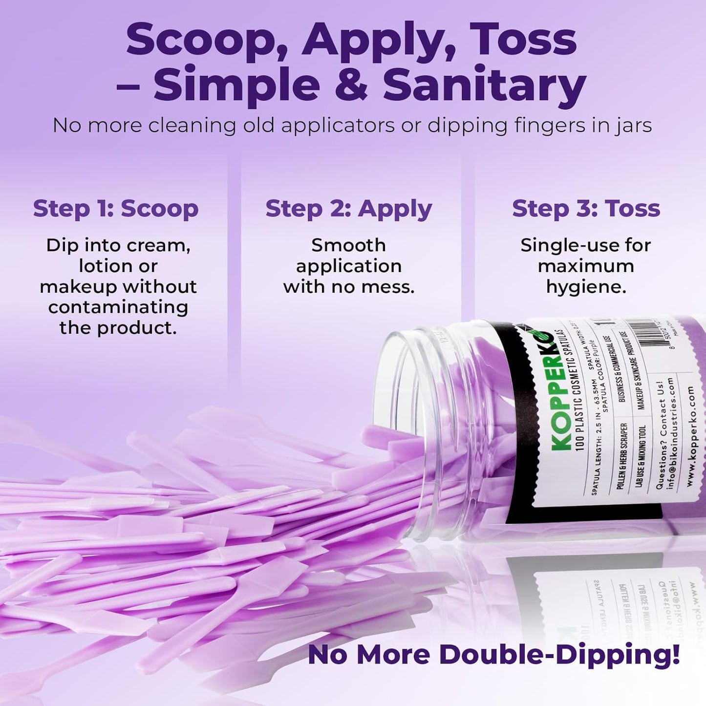 Mini Face Spatula (2.5", 100 Pack) - Small Foundation Spatula for Skincare, Creams, & Crafts | Plastic Face Lotion Applicator Tool for Mixing, Cosmetic, Face Mask | Purple