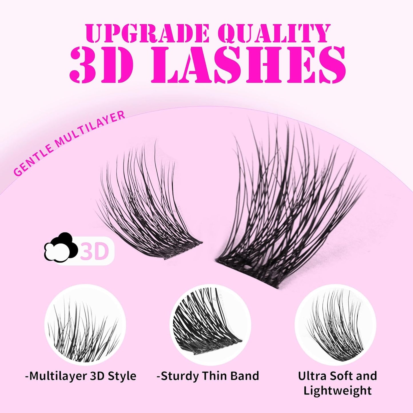 GAQQI Lash Clusters, Cluster Eyelash Extensions 120 Cluster Lashes, Volume Eyelash Clusters 10-14mm, Multilayered 3D Individual Lashes, Soft and Thin Band (3D-GQ01)