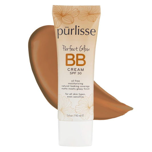 pūrlisse Perfect Glow BB Cream with SPF 30 - Matte Meets Dewy Finish - Enriched with Goji & Hawthorn Berry to Help Improve Skin Texture & Radiance - Deep (1.4 oz) | alldaygood beauty