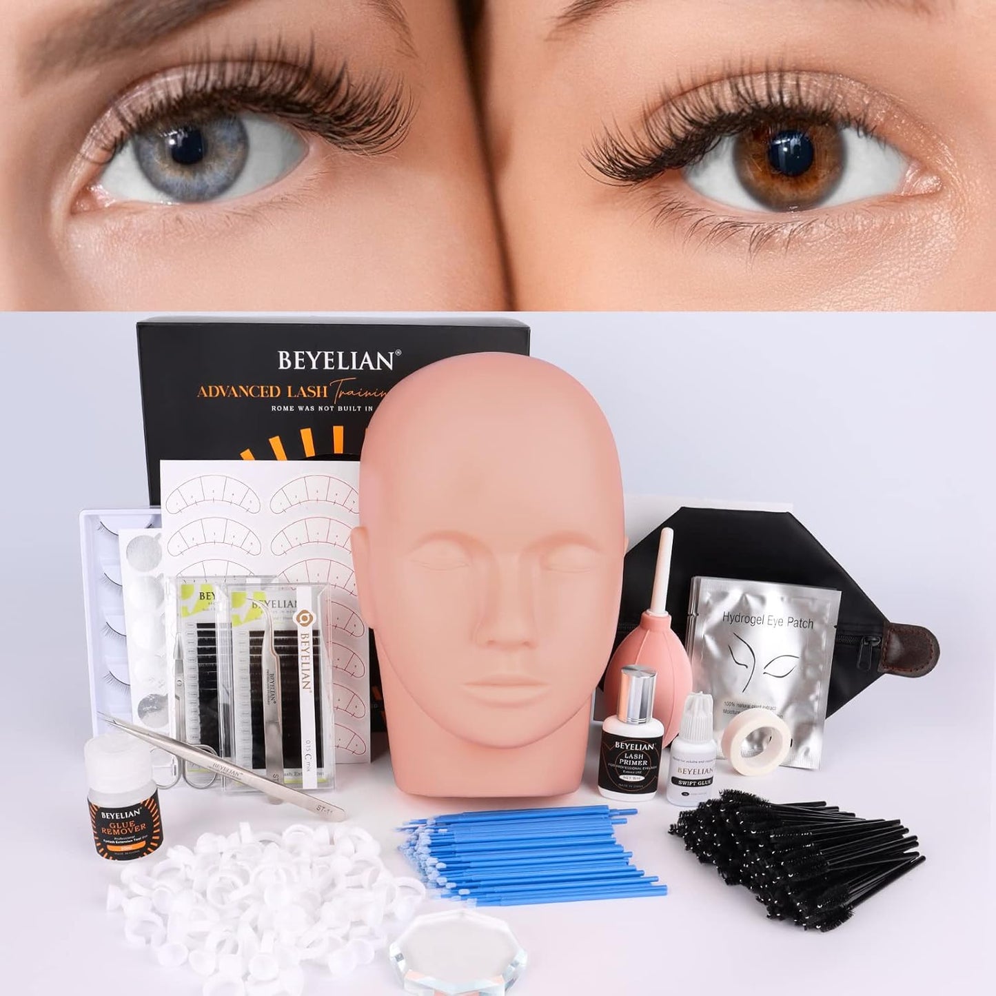 Eyelash Extension Kit,with lash Mannequin Head Lash Practice training kit Professional lash extension supplies Tool for Lash Training by BEYELIAN