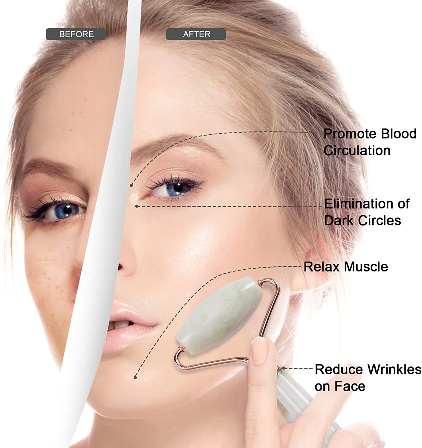 Jade Roller for Face, Facial Roller Massager Skin Care Tool, Gua Sha Facial Tools for Face, Neck, Eyes, Reduce Puffiness of The Skin