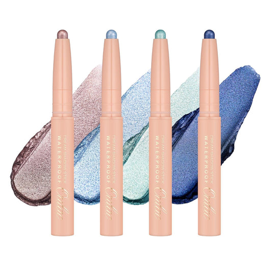Oulac Eyeshadow Stick Set Smooth & Long Lasting, Twist-up Design Shimmering Glitter Finish, Blendable Eyes Makeup, Vegan & Cruelty-Free 3.8g X 4PCS | alldaygood beauty