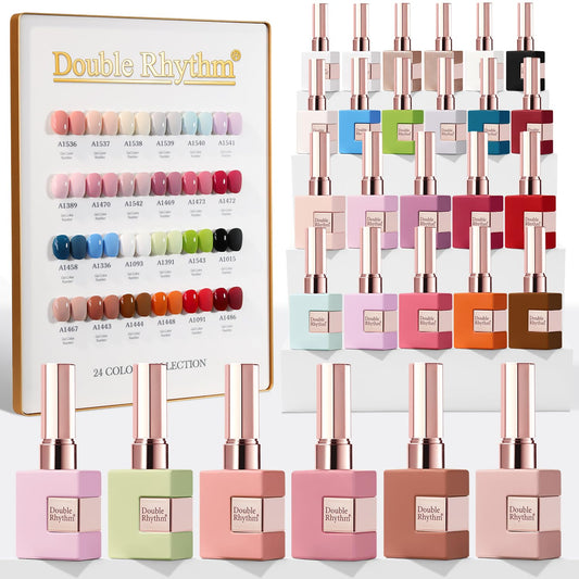 Double Rhythm 28Pcs 0.5Oz Gel Nail Polish Set Same Color Same Bottle Soak Off Gel Polish Kit Nail Art Manicure Salon DIY at Home for Women (White Pink Collection-T24-2)