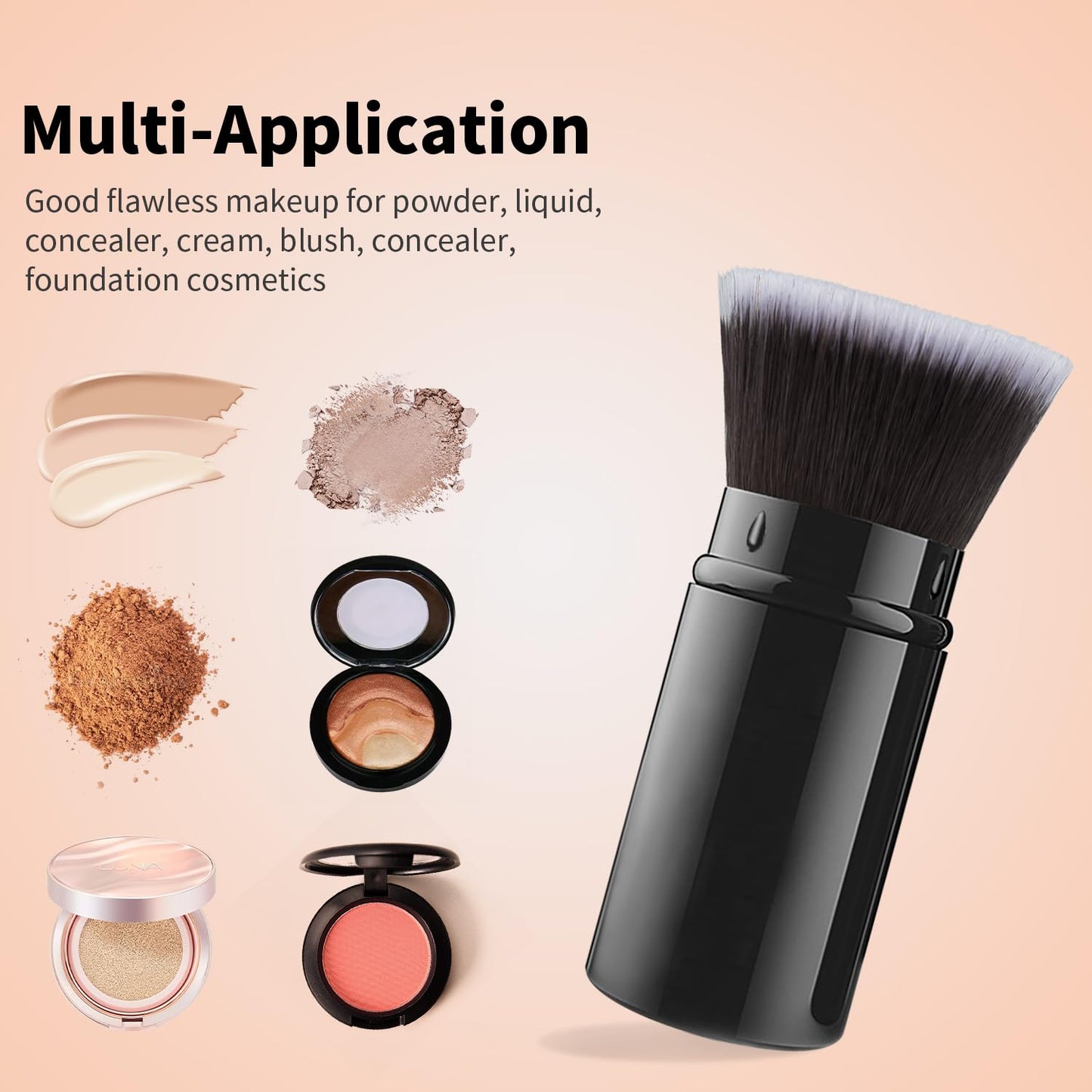 Falliny Makeup Brushes, Retractable Travel Kabuki Powder Foundation Brush, Portable Face Liquid Foundation Sunscreen Brush with Cover for Blending Liquid, Bronzer,Cream or Flawless Powder Cosmetics