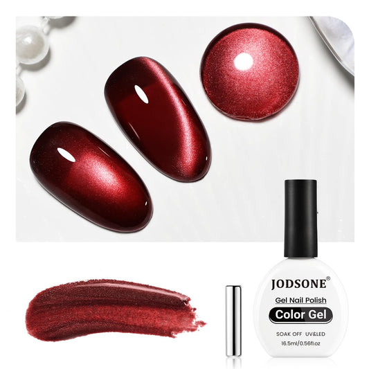 JODSONE 16.5ml Red Cat Eye Gel Nail Polish,Glitter Burgundy Red Cat Eye Magnetic Reflective Translucent Need U V Curing at Home Salon Design | alldaygood beauty