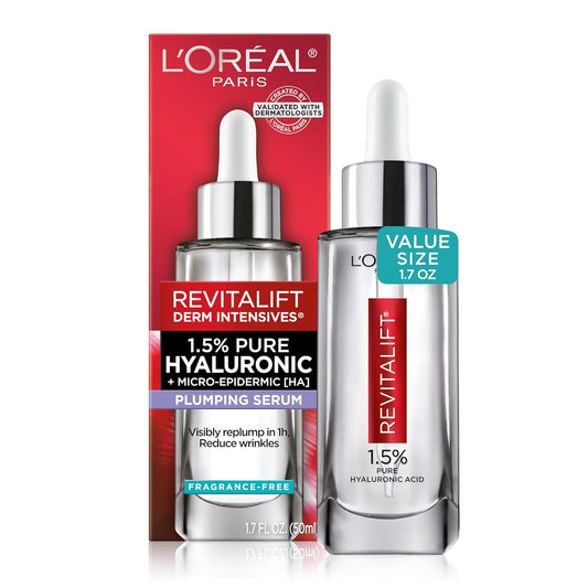 L'Oreal Paris Revitalift 1.5% Pure Hyaluronic Acid Face Serum, Hydrate & Reduce Wrinkles, Fragrance Free 1.7 oz | alldaygood beauty