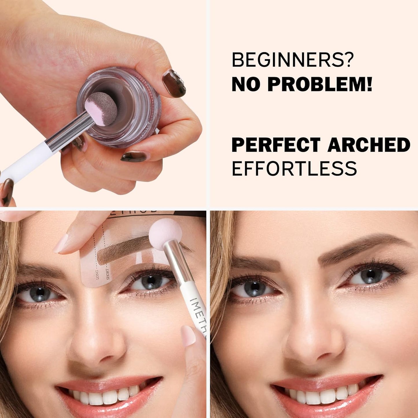 iMethod Eyebrow Stamp and Eyebrow Stencil Kit - Brow Stamp Kit, Eye Brow Stamping Kit, Brow Stencil and Stamp Kit, Brow Trio Eyebrow Kit, Perfect Bushy Eyebrows, Light Brown