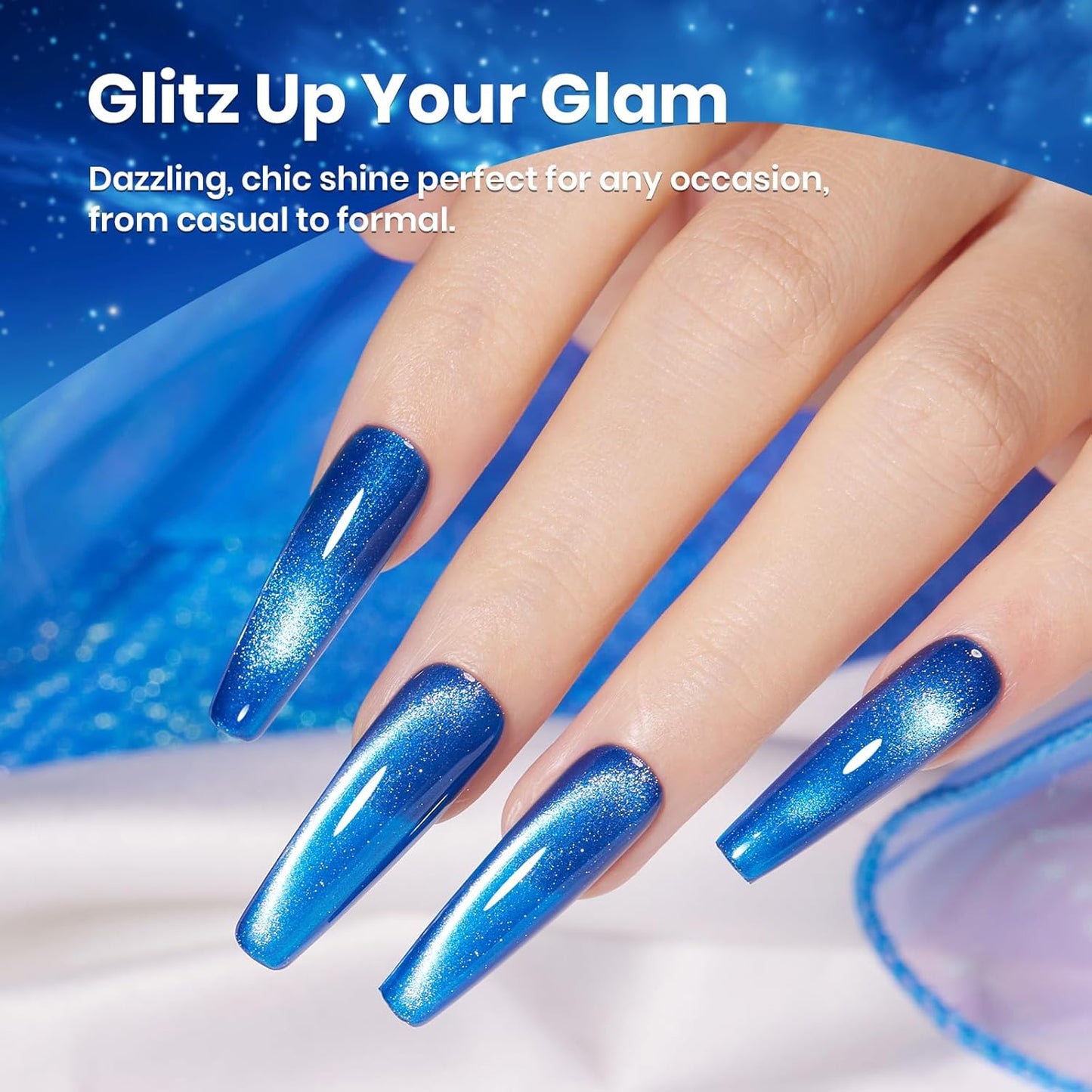 Beetles Blue Cat Eye Gel Polish, 15ML Blue Cat Eye Glitter Gel Polish with Magnet Soak Off UV Shimmer Velvet Gel Stellar Blue Series French Nail Art Manicure Gifts for Women