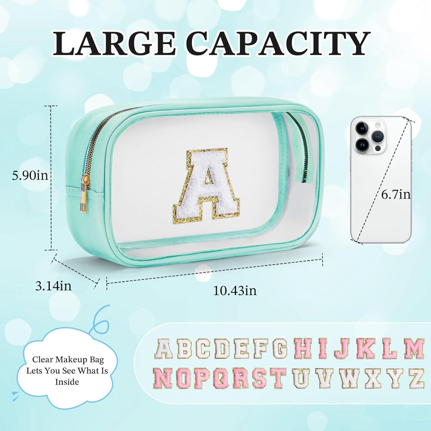 YOOLIFE Initial Clear Makeup Bag | Waterproof Large Makeup Bag | Personalized Travel Beach Toiletry Bag | Car Organizer Essentials for Women Men | Teacher Teen Girls Women Birthday Gifts Blue D