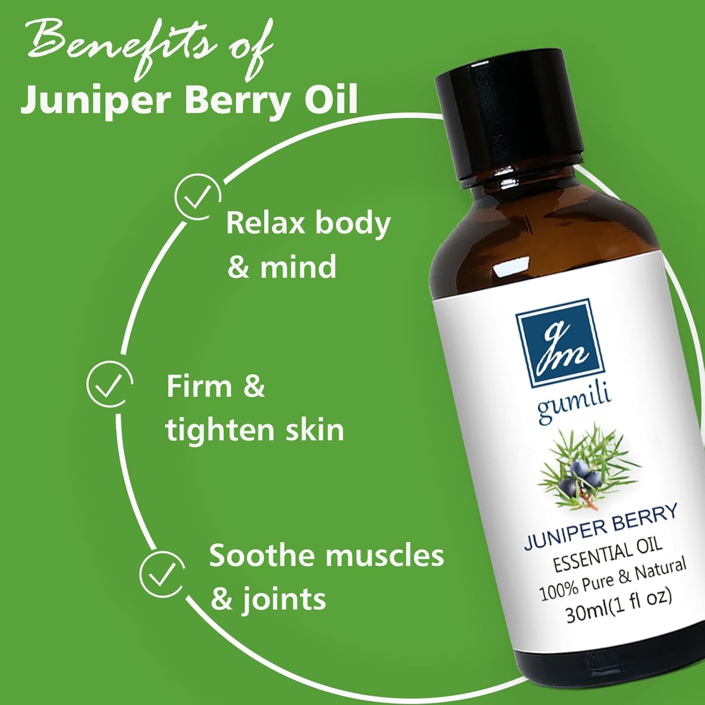 Juniper Berry Essential Oil 1 Oz – 100% Pure Natural Juniper Berry Oil for Diffuser, Massage, DIY Blends & Personal Care, Fresh Crisp Aroma