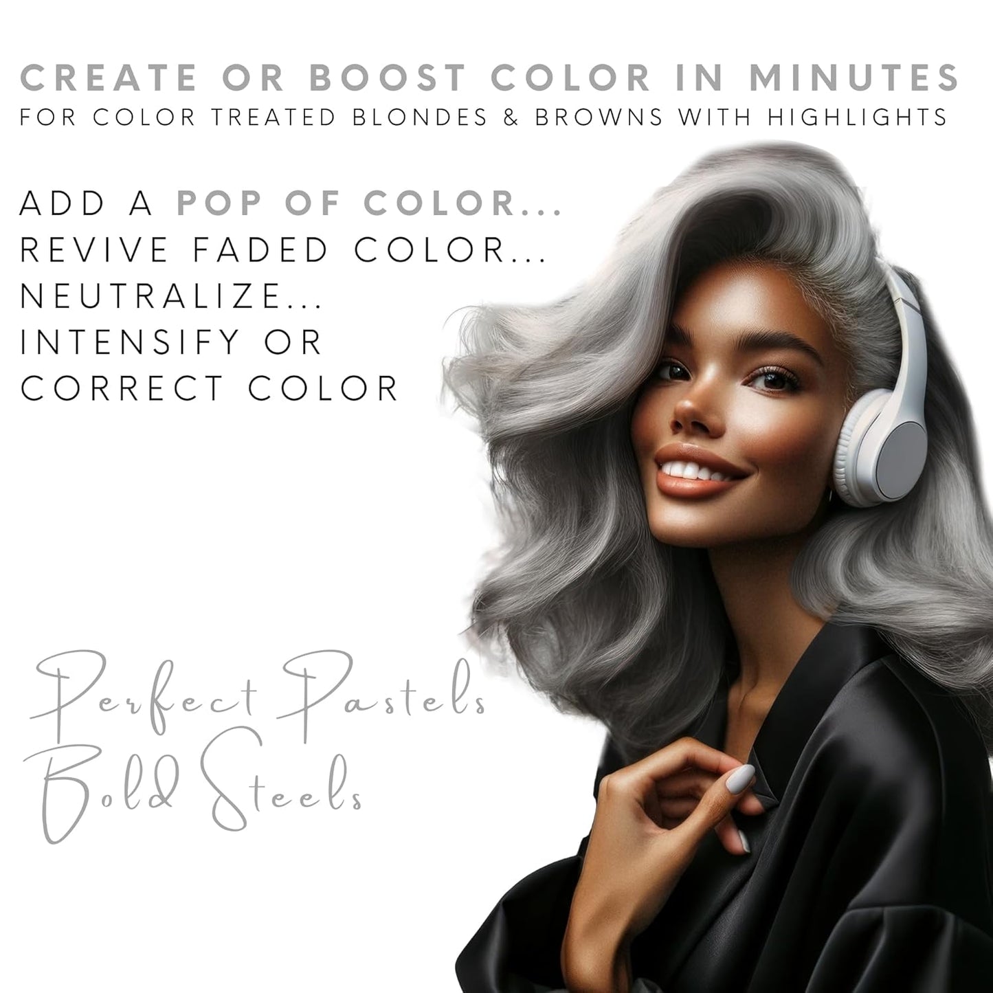 Watercolors INTENSE METALLIC Semi Permanet Color Depositing Shampoo-Sulfate & Paraben Free to Maintain & Enhance Hair Color 8 fl oz - STEEL