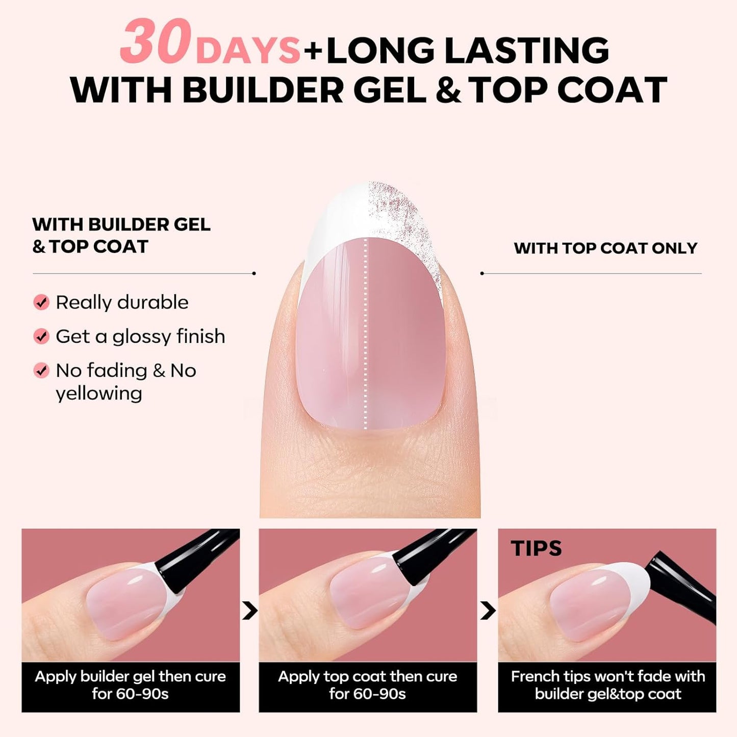 modelones French Tip Press on Nails, 150Pcs Short Almond Fake Nails with Nail Box, Pink Gel Nail Tips for Women, Soft Glue-On Nails for Natural Salon Look, DIY Nail Art Kit (15 Sizes)