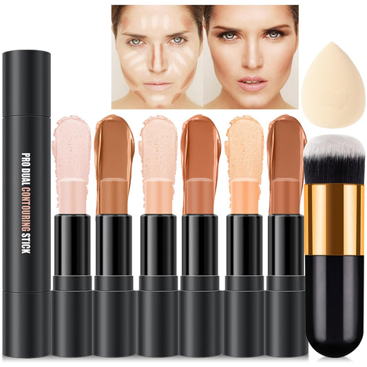 6 Colors Cream Contour Stick Makeup Kit,Shades with Highlighter and Blush Bronzer Contour Stick for Sculpt the Cheeks,Long Lasting,Waterproof,Matte & Dewy Finish for Woman (SET B) | alldaygood beauty