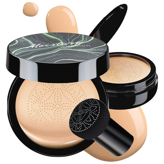 Mushroom Head Air Cushion CC Cream - BB Cream Foundation Makeup Moisturizing Concealer Long-Lasting, Cushion Foundation Full Coverage Self Adjusting for Mature Skin & All Skin Types (Natural) | alldaygood beauty