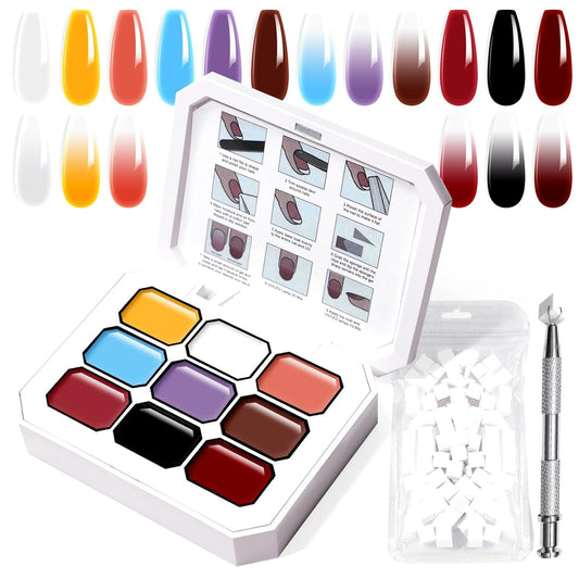Gradient Painting Gel, 9 Colors Ombre Gel Nail Polish with Dark Red Light Blue Black&White Sponging for Pigment Pat Aura Nails French Manicure Soak Off UV Victorian Oddity | alldaygood beauty