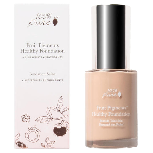 100% PURE Healthy Foundation Full Face Coverage Makeup, Liquid Matte Finish with Anti-Aging Benefits - Vegan Gorgeous Fruit Pigmented White Peach Color (Light with Warm Undertone) - 1 Fl Oz | alldaygood beauty