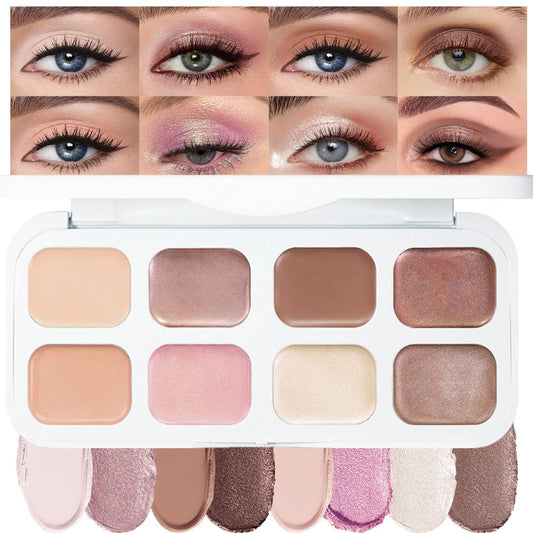 evpct 8 Colors Cream Eye Shadow Palette Makeup for Older Women, Nude Rose Pink Coffee Beige Brown Matte Shimmer Glitter Metallic Dual Eyeshadow Palette Pot creme, Eye Brightener Makeup Highlighter | alldaygood beauty