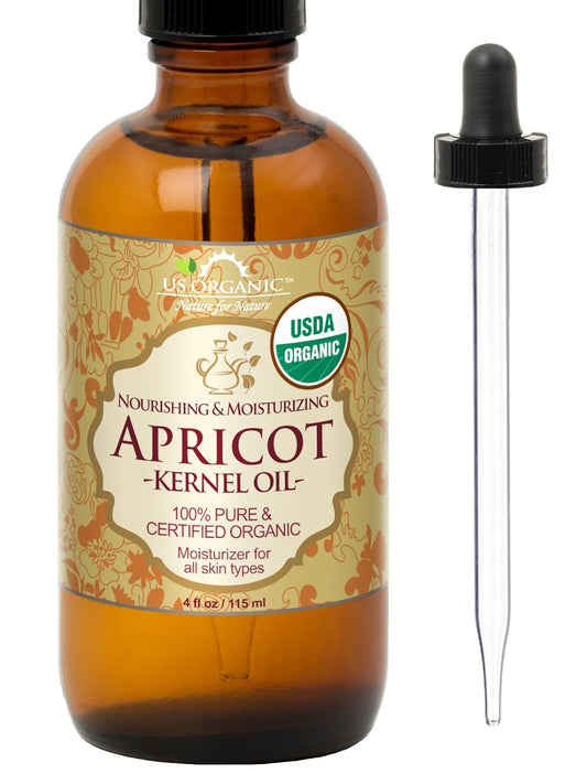 US Organic Apricot Kernel Oil, USDA Certified Organic,100% Pure & Natural, Cold Pressed Virgin, Unrefined in Amber Glass Bottle w/Glass Eyedropper for Easy Application (4 oz (Large)) | alldaygood beauty
