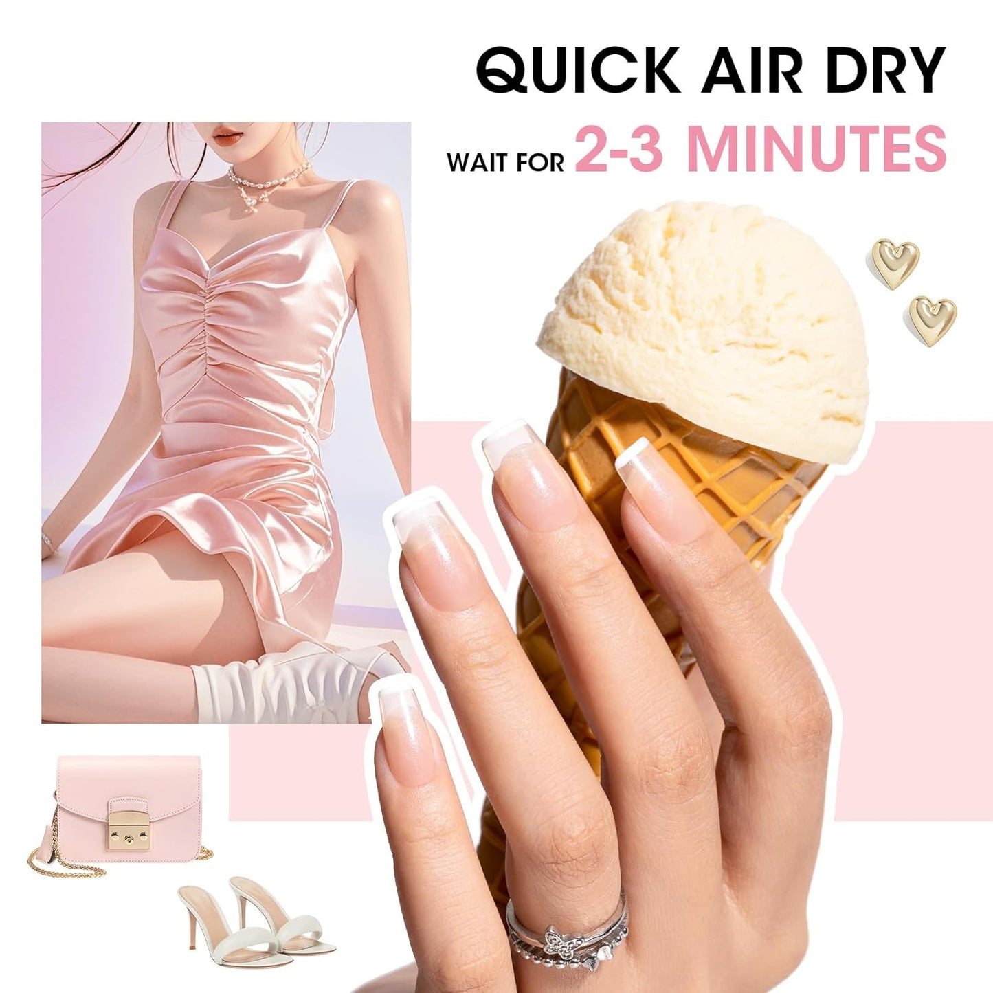 GELLEN Sheer Pink Nail Polish & Clear Base Top Coat Nail Polish, Light Pink Jelly Nails Polishes Summer Spring 6pcs Set, Quick Air Dry Non-Gel Traditional Regular Nails Polishes, Hema Free, Non-toxic