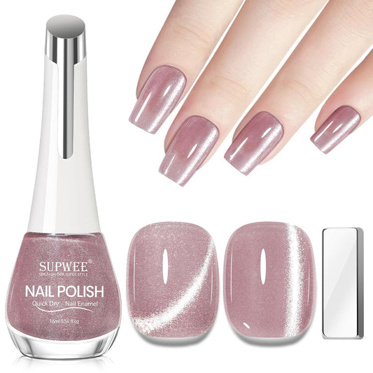 Cat Eye Nail Polish Non Gel Quick Dry Glitter Cat Eye Nail Polish with Magnetic Toe Fingernail Air Drying Fast Lacquer Manicure Gift For Women Girls 16ml, 0.54fl oz | alldaygood beauty