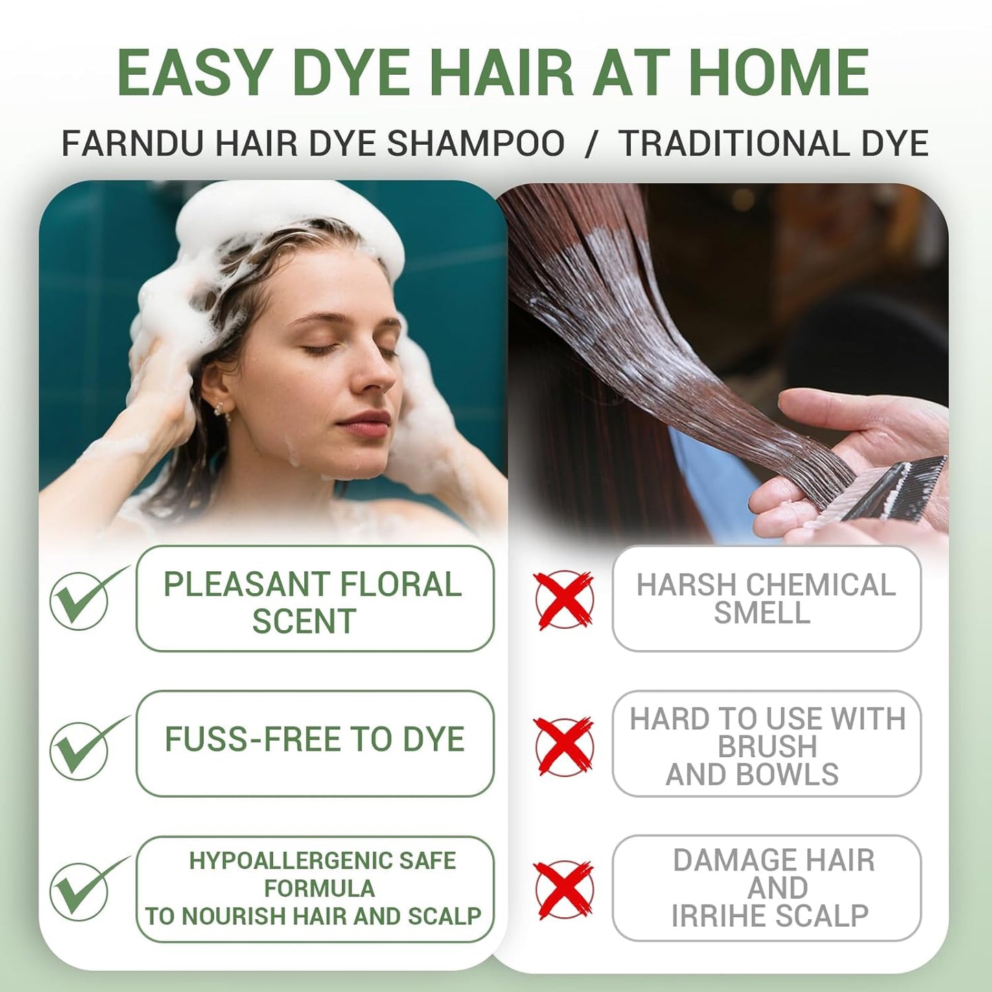 Black Hair Dye Shampoo for Women & Men, Gray Hair Coverage Herbal Natural 3 in 1 Hair Color Shampoo, Champu para canas